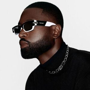 Versace VE4465 545987 Sunglasses Black / White Rectangle Frame, Grey Lenses